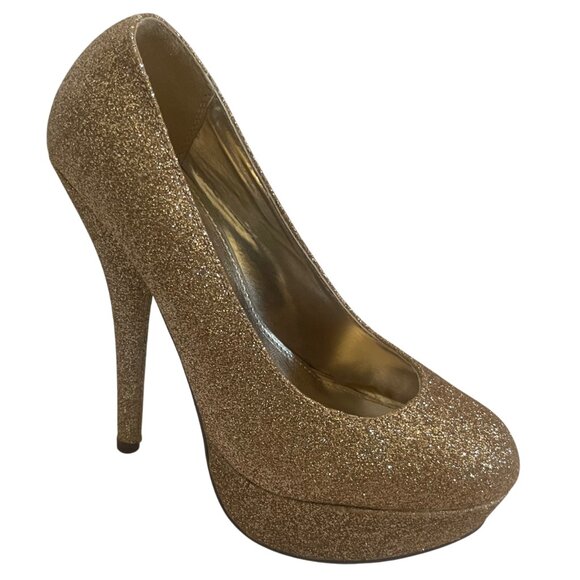 Glitter Platform Pumps – 5" High Heel Round Toe Slip-On Sparkle Dress Shoes - Picture 1 of 6